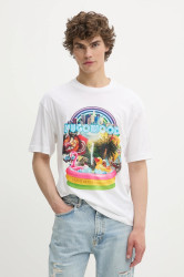 Bavlněné tričko HUGO pánské, bílá barva, s potiskem, 50538512