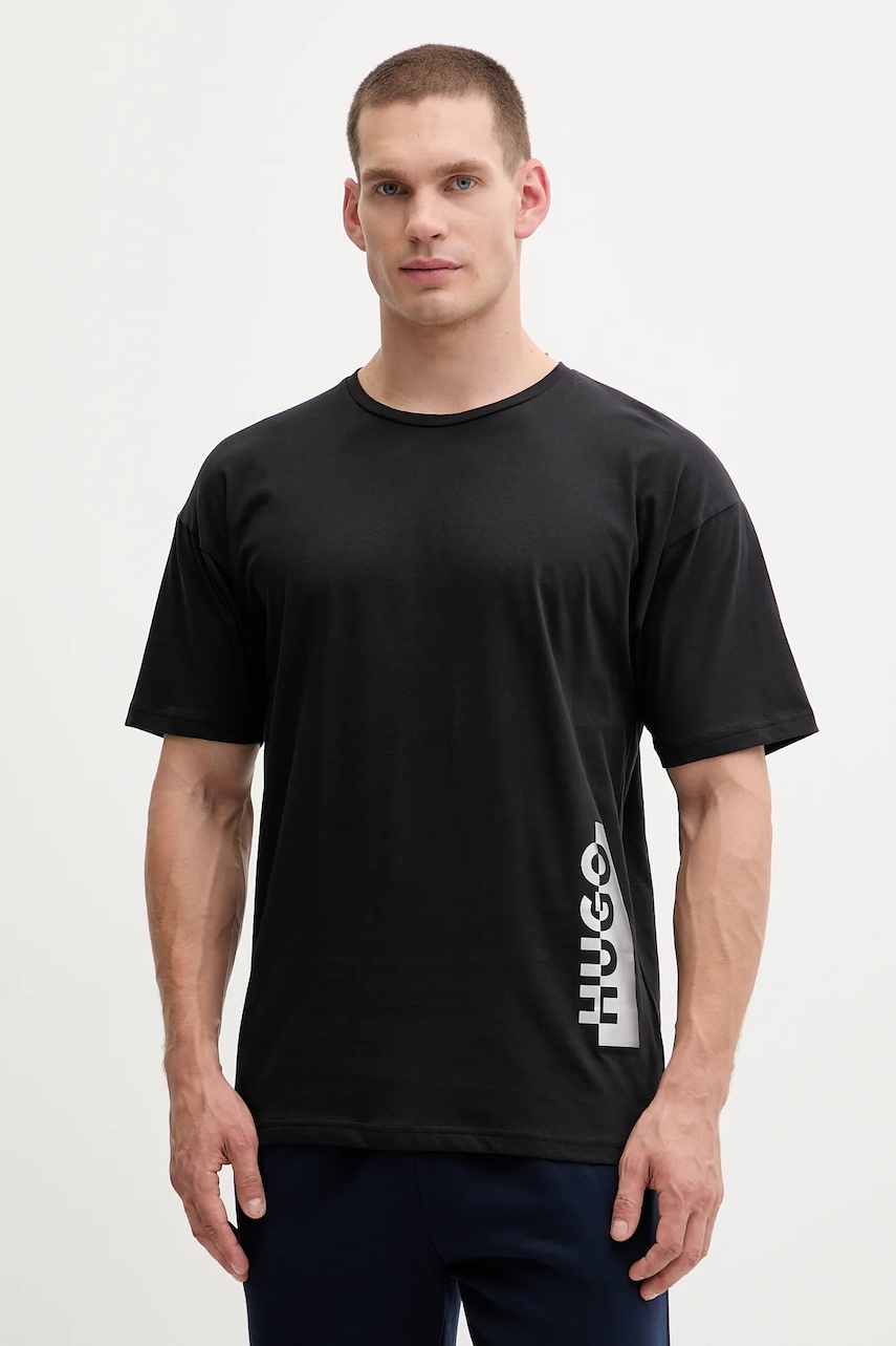 Bavlněné tričko HUGO T-shirt SILVER pánské, černá barva, s potiskem, 50549871