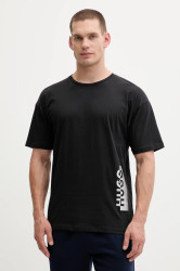 Bavlněné tričko HUGO T-shirt SILVER pánské, černá barva, s potiskem, 50549871