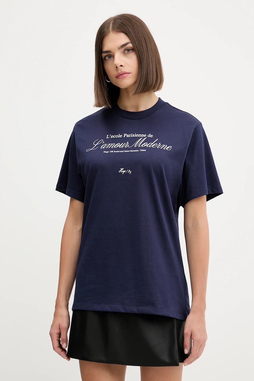 Bavlněné tričko HUGO Vintage Tee_16 dámské, tmavomodrá barva, 50545551