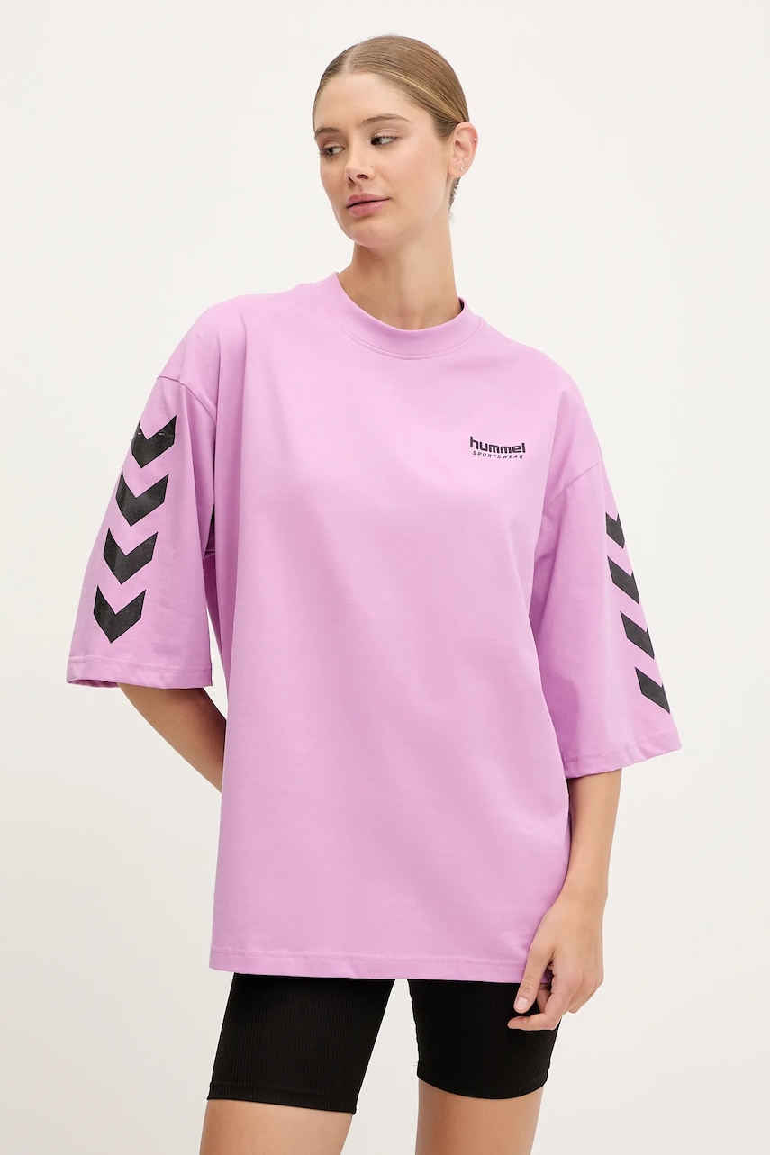 Bavlněné tričko Hummel dámské, fialová barva, 227561