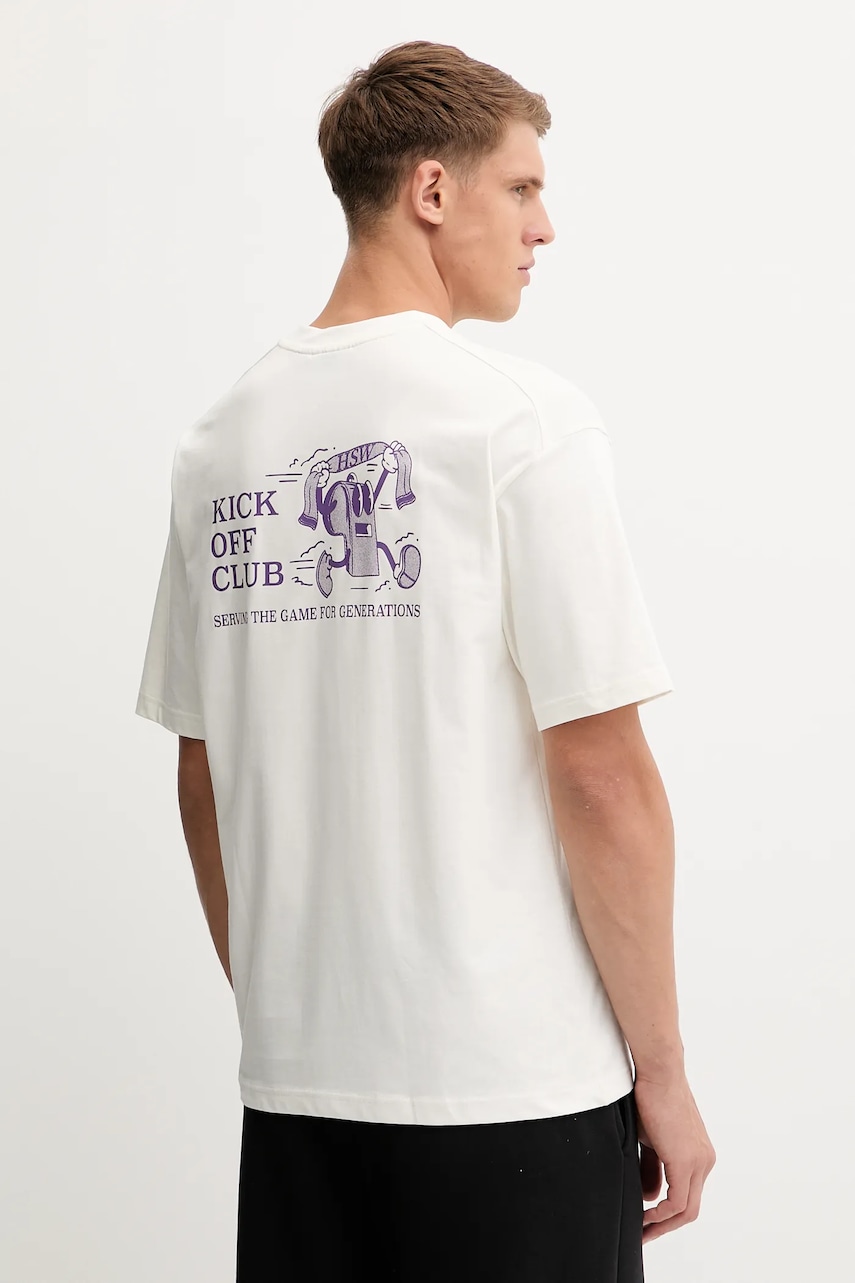 Bavlněné tričko Hummel pánské, béžová barva, s potiskem, 230025