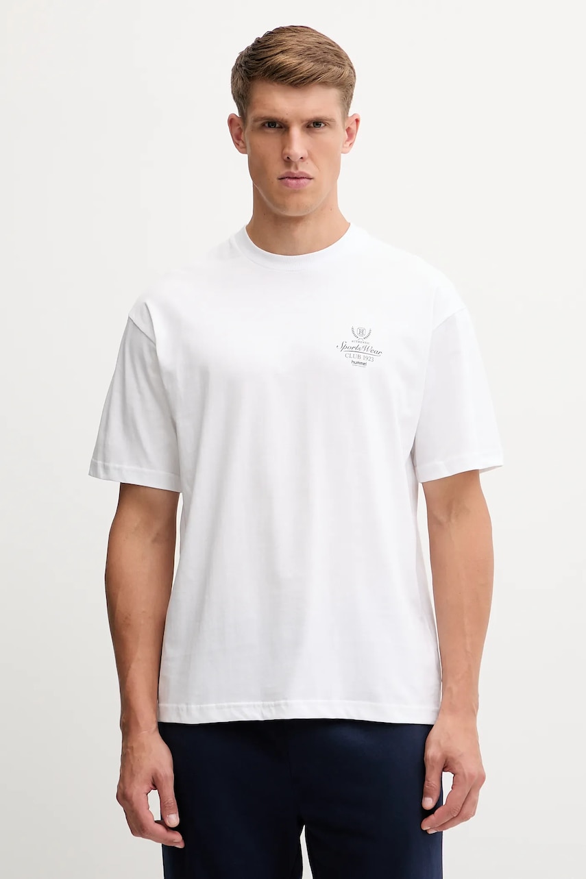 Bavlněné tričko Hummel pánské, bílá barva, s potiskem, 229841