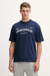 Bavlněné tričko Hummel pánské, modrá barva, s potiskem, 229841