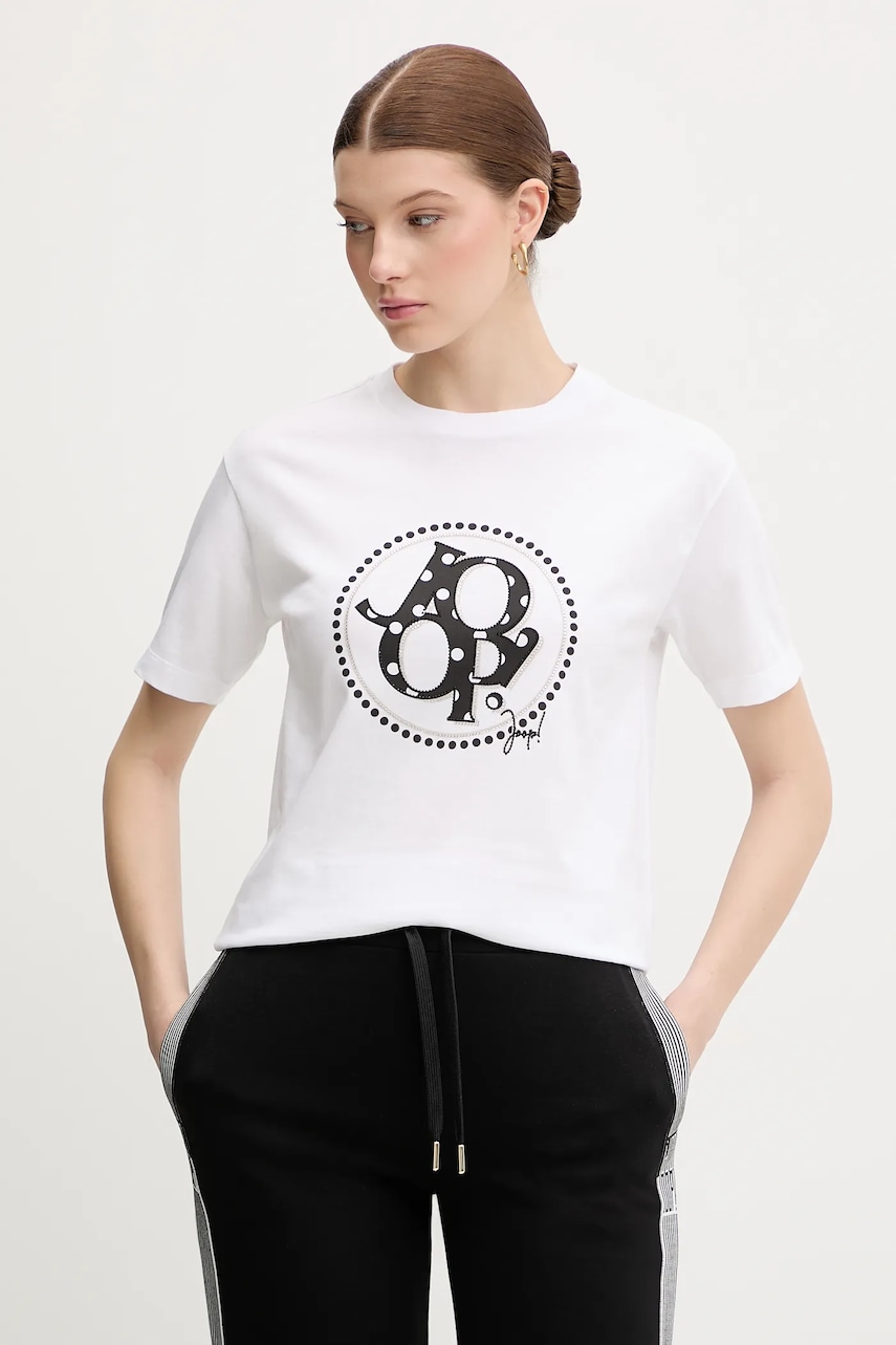 Bavlněné tričko Joop! dámské, bílá barva, 30100822