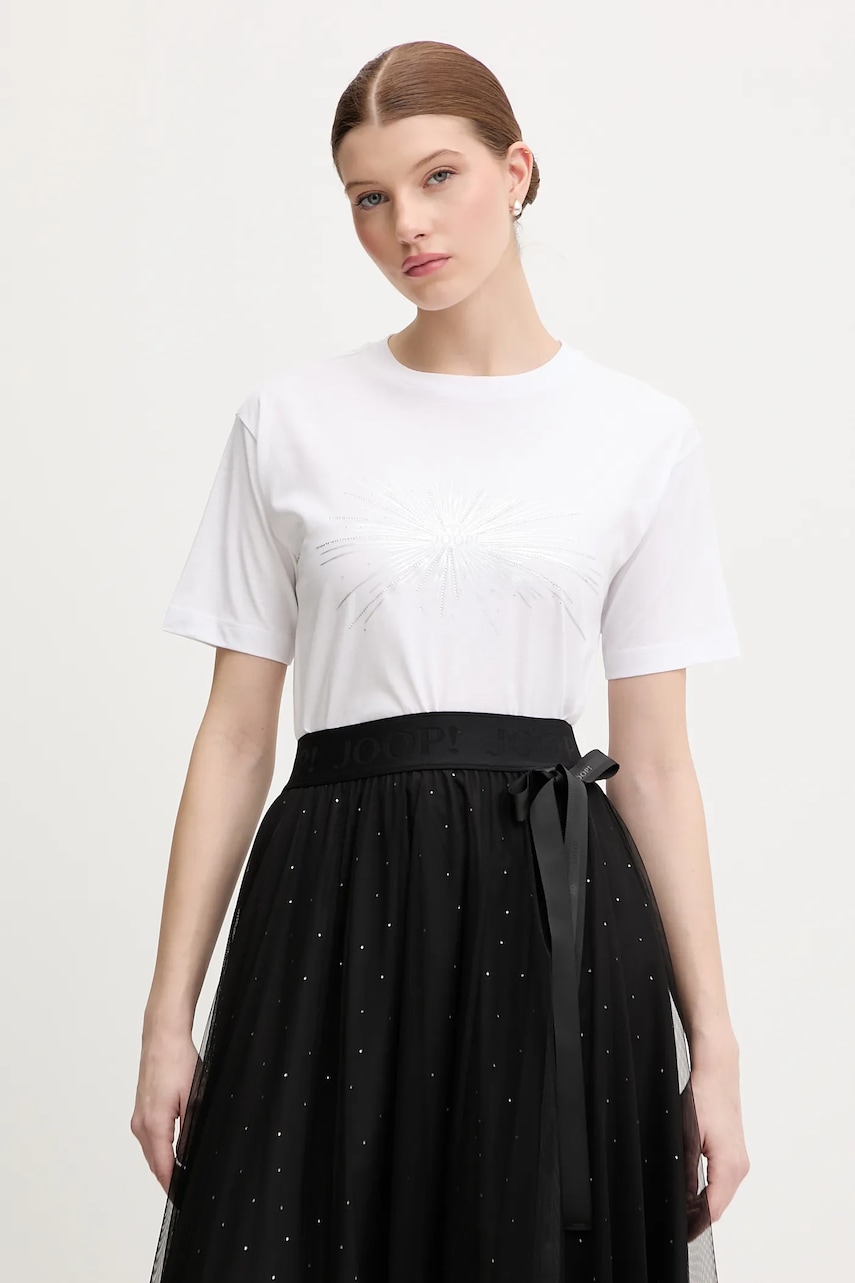 Bavlněné tričko Joop! dámské, bílá barva, 30100884