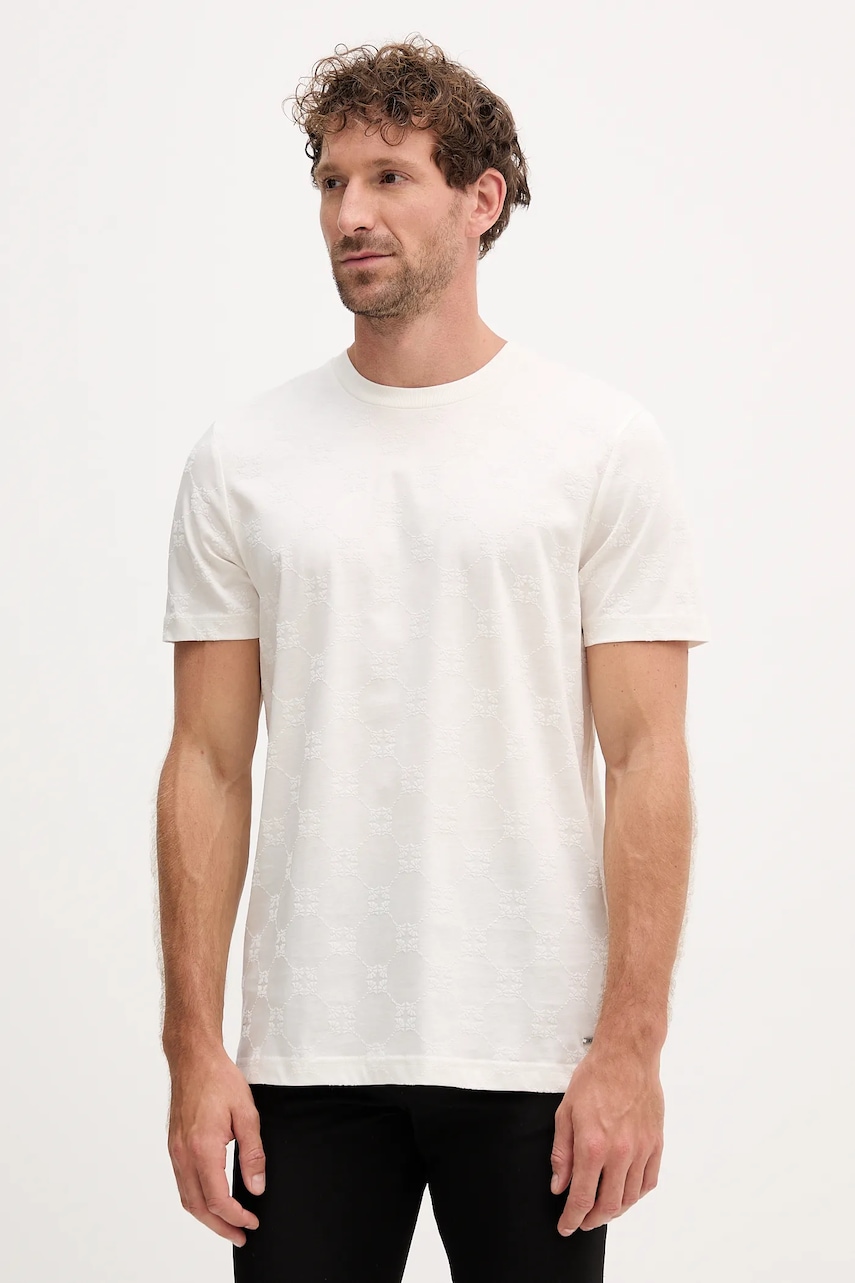 Bavlněné tričko Joop! pánské, béžová barva, s aplikací, 30046985