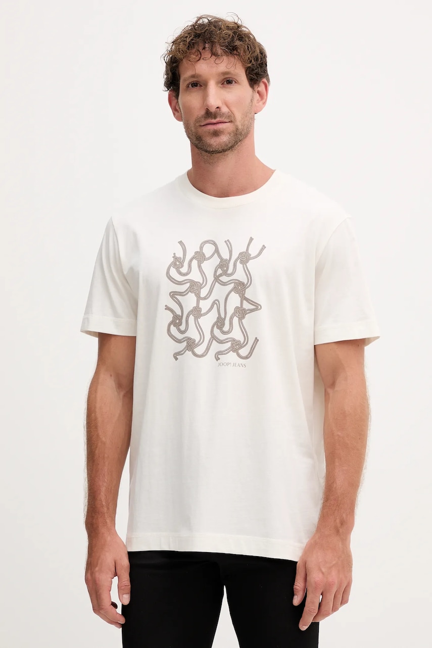 Bavlněné tričko Joop! pánské, béžová barva, s potiskem, 30047002