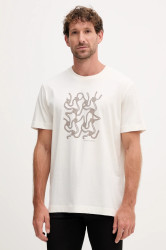 Bavlněné tričko Joop! pánské, béžová barva, s potiskem, 30047002