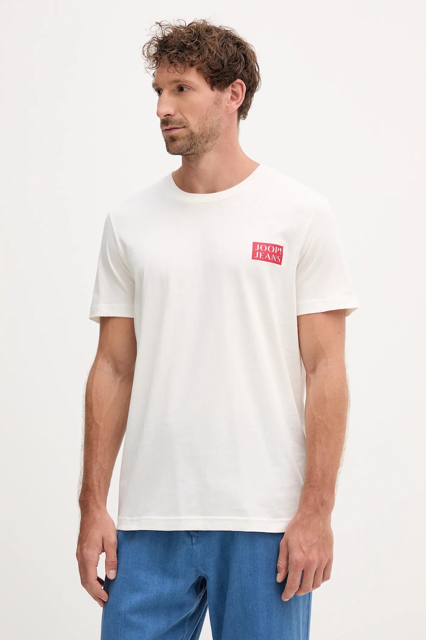 Bavlněné tričko Joop! pánské, béžová barva, s potiskem, 30047004