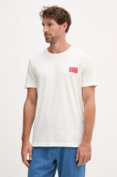 Bavlněné tričko Joop! pánské, béžová barva, s potiskem, 30047004