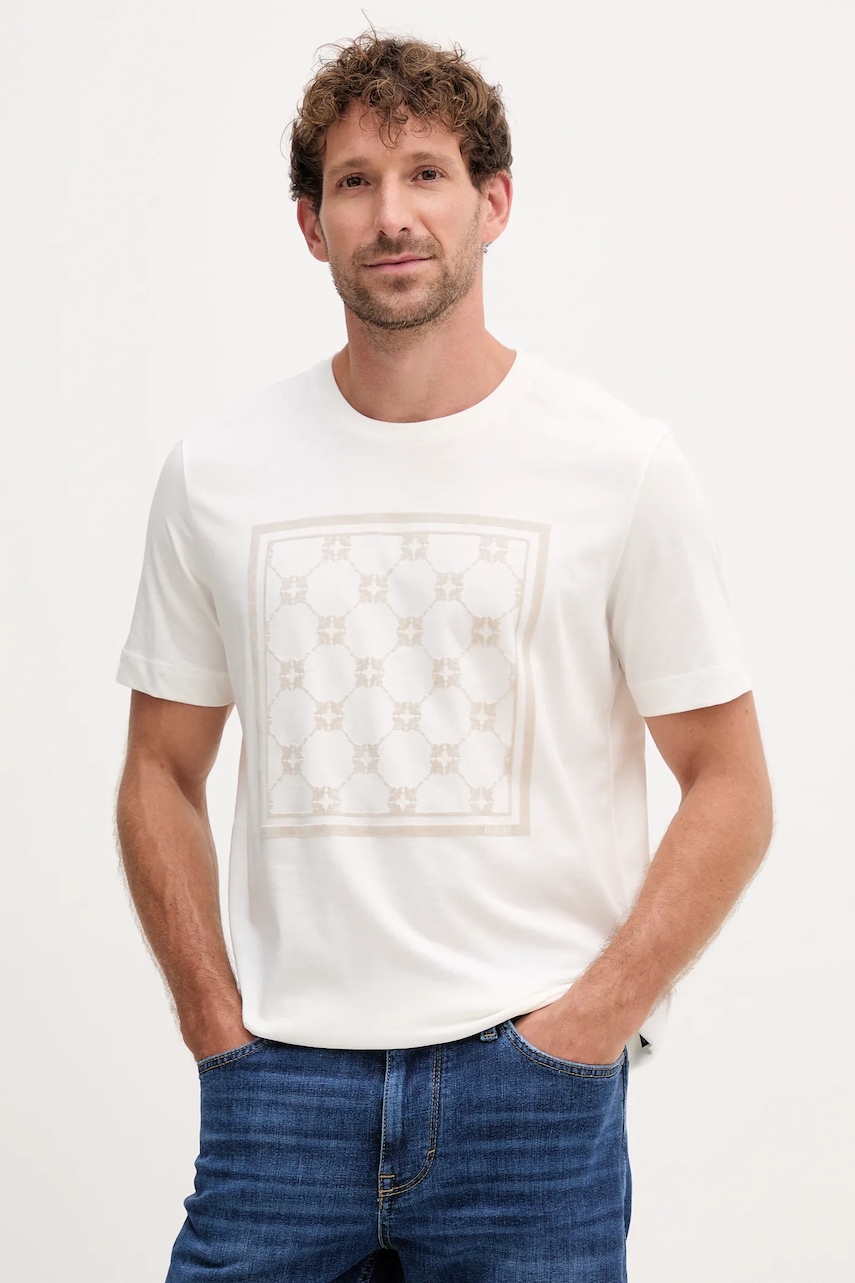 Bavlněné tričko Joop! pánské, béžová barva, s potiskem, 30047429