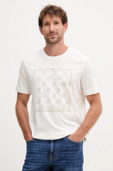 Bavlněné tričko Joop! pánské, béžová barva, s potiskem, 30047429