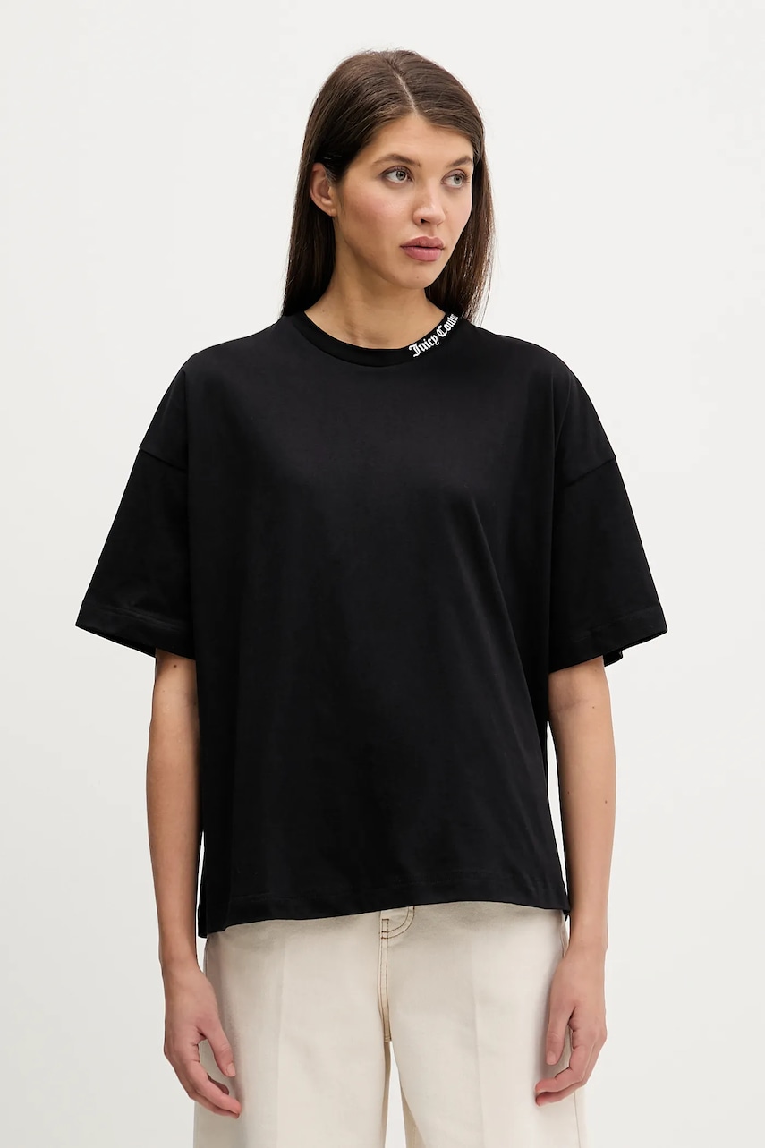 Bavlněné tričko Juicy Couture dámské, černá barva, JCTES09