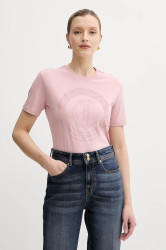 Bavlněné tričko Just Cavalli dámské, růžová barva, 78PAHT01 CJ500