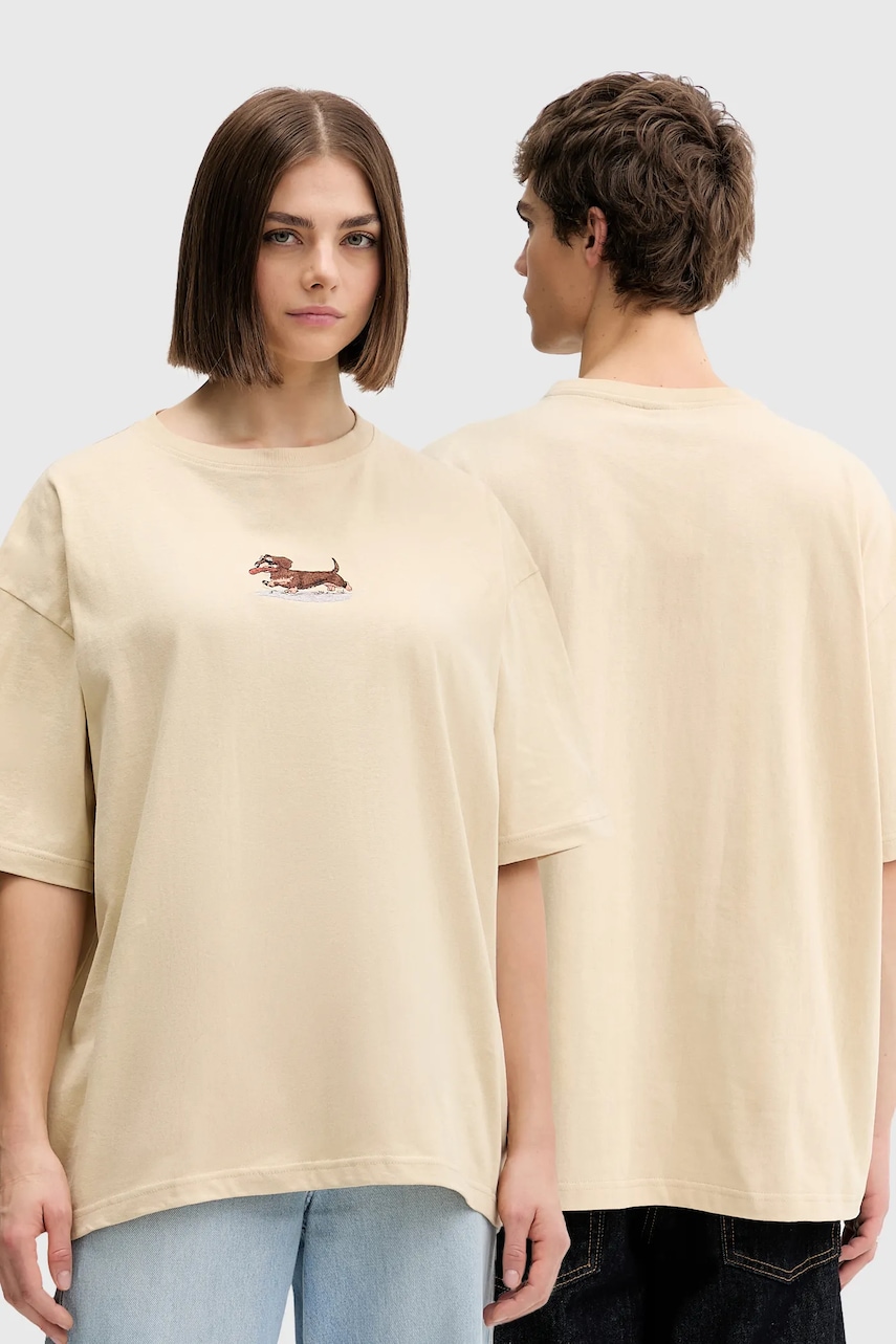 Bavlněné tričko Kaotiko béžová barva, s aplikací, AR052-01S-G002