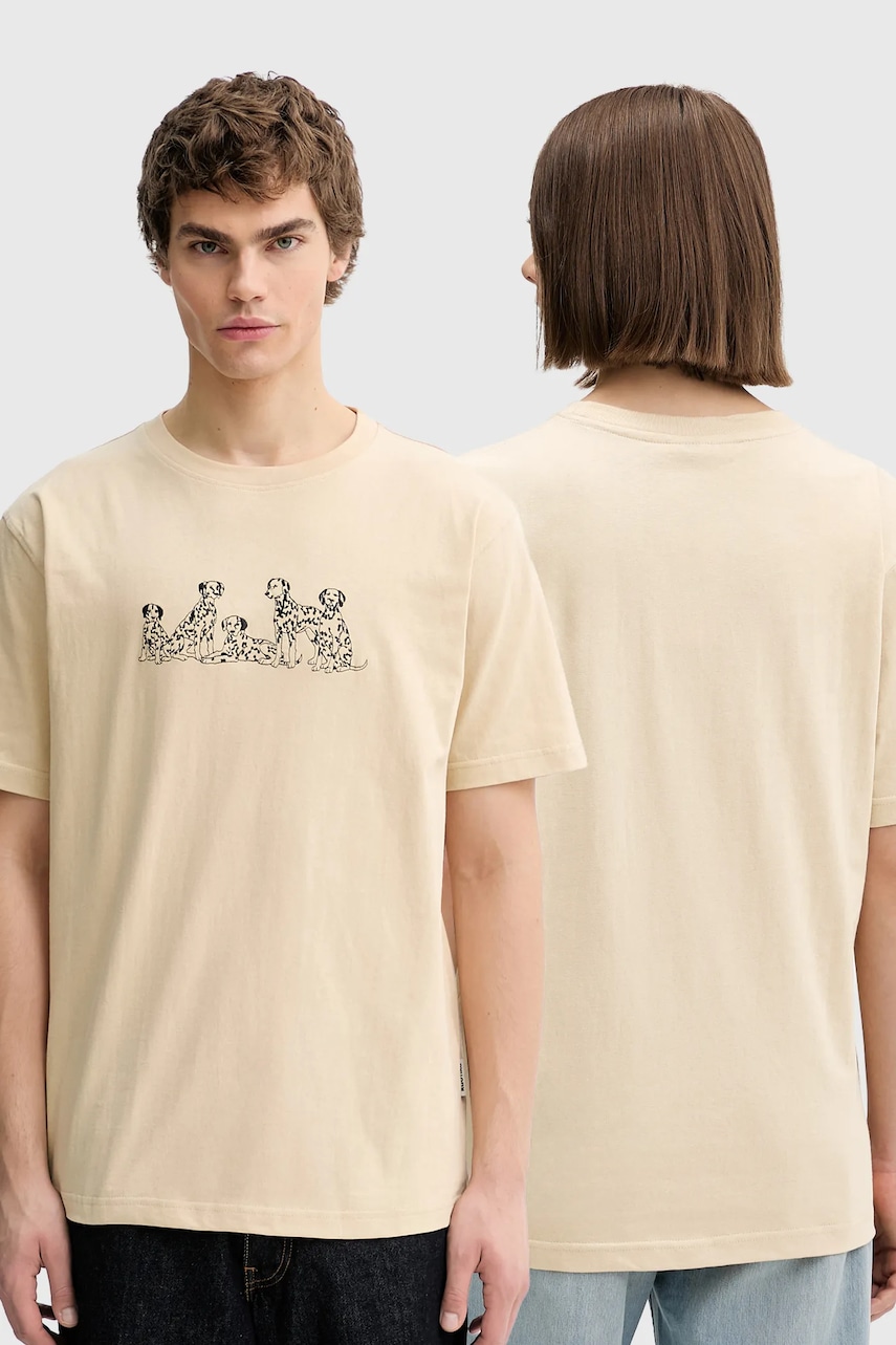 Bavlněné tričko Kaotiko béžová barva, s aplikací, AR054-01-G002