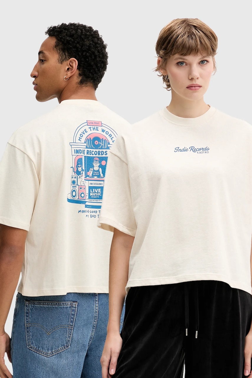 Bavlněné tričko Kaotiko béžová barva, s potiskem, AR028-01S-M002