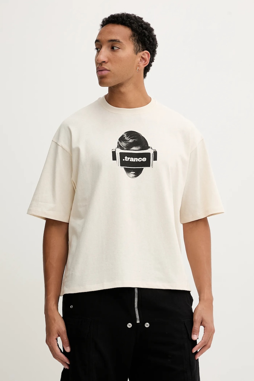 Bavlněné tričko Kaotiko béžová barva, s potiskem, AR036-01S-G002