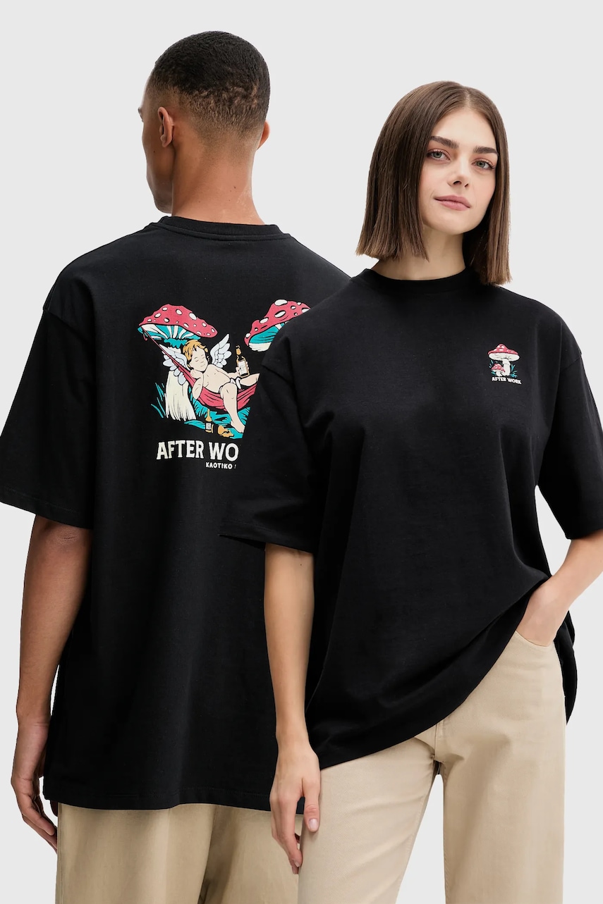 Bavlněné tričko Kaotiko černá barva, s potiskem, AR003-01-G002