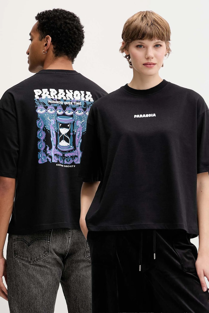 Bavlněné tričko Kaotiko černá barva, s potiskem, AR018-01-M002