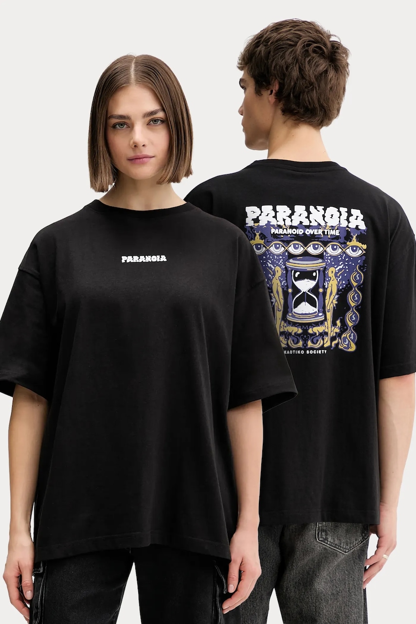 Bavlněné tričko Kaotiko černá barva, s potiskem, AR090-01-G002