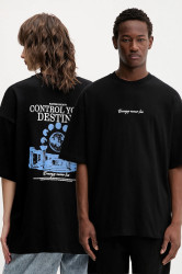 Bavlněné tričko Kaotiko černá barva, s potiskem, AR092-01-G002