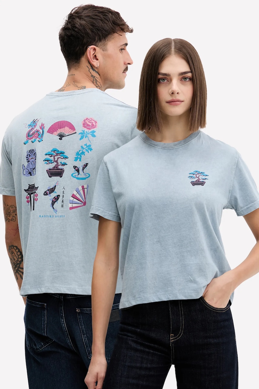 Bavlněné tričko Kaotiko modrá barva, s potiskem, AR011-01-M002