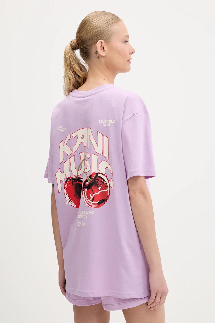 Bavlněné tričko Karl Kani dámské, fialová barva, PD00005461