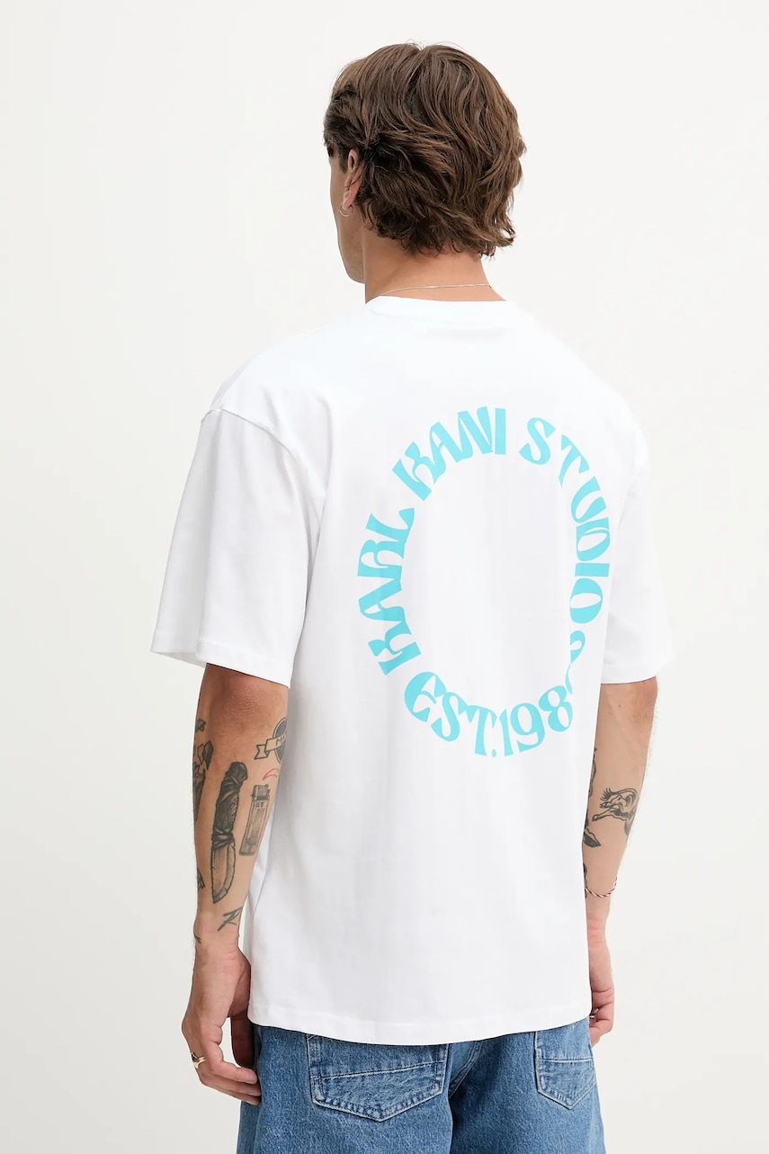 Bavlněné tričko Karl Kani pánské, bílá barva, s potiskem, PD00005335