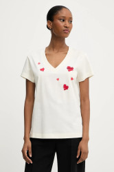 Bavlněné tričko Karl Lagerfeld dámské, béžová barva, A3W17017