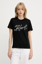 Bavlněné tričko Karl Lagerfeld dámské, černá barva, A3W17018