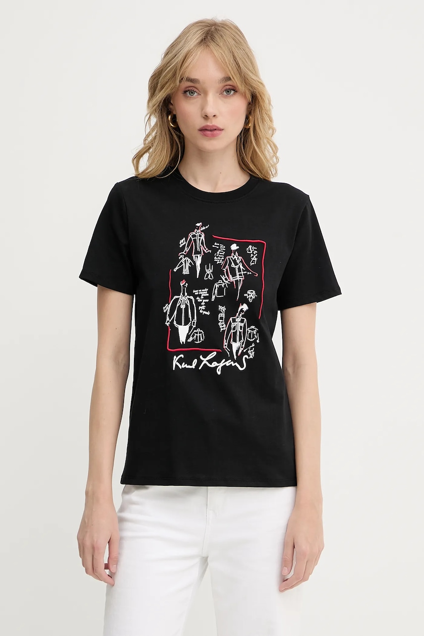 Bavlněné tričko Karl Lagerfeld dámské, černá barva, A3W17099