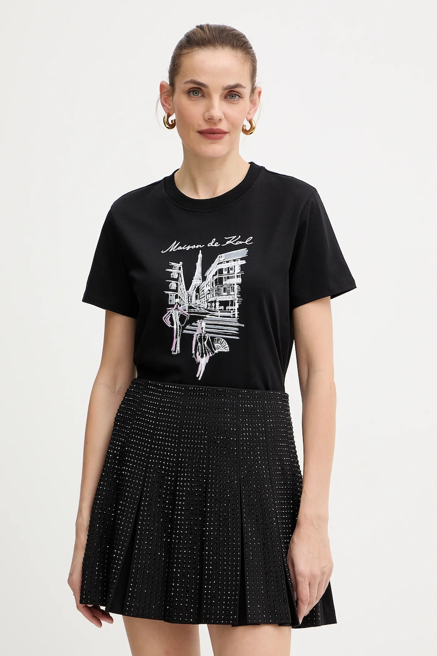 Bavlněné tričko Karl Lagerfeld dámské, černá barva, A4W17087