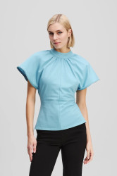 Bavlněné tričko Karl Lagerfeld dámské, modrá barva, s pologolfem, A3W17012