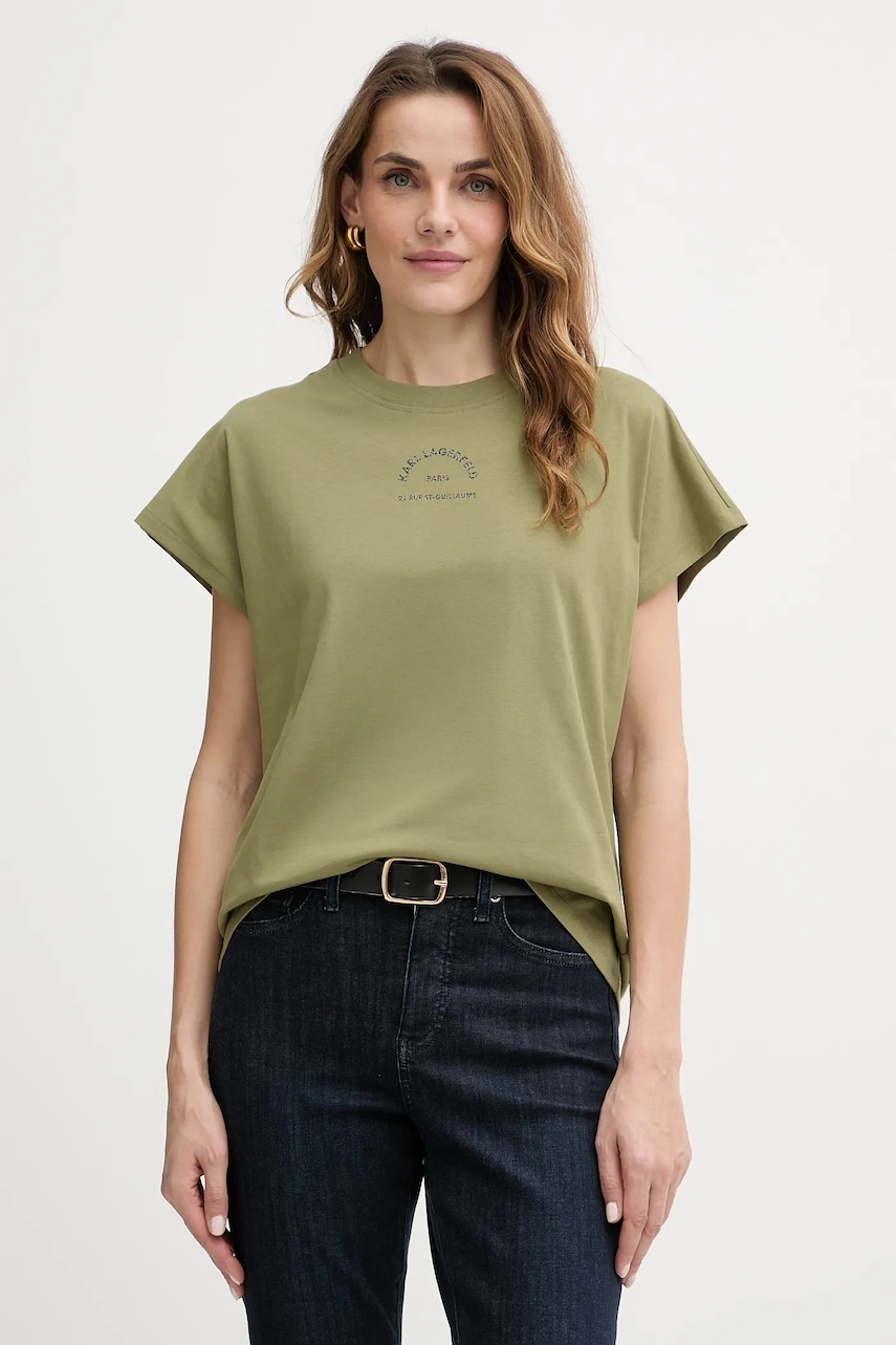 Bavlněné tričko Karl Lagerfeld dámské, zelená barva, B1W17032