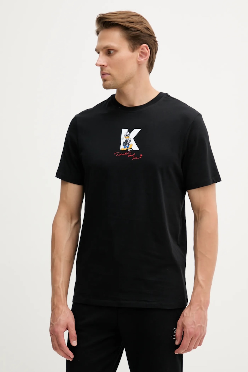 Bavlněné tričko Karl Lagerfeld DISNEY pánské, černá barva, s potiskem, 553270.755099
