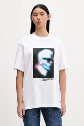 Bavlněné tričko Karl Lagerfeld Jeans dámské, béžová barva, B1W17061