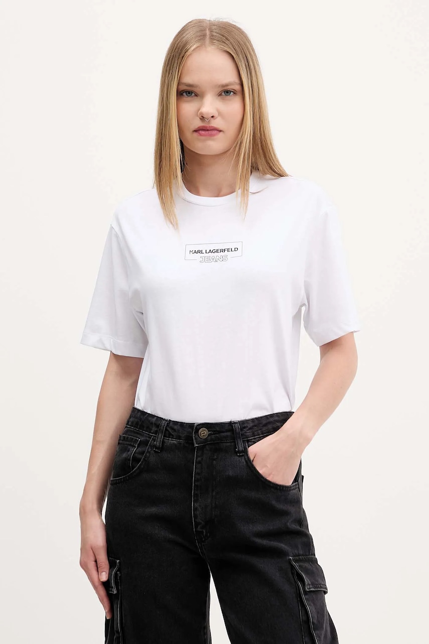 Bavlněné tričko Karl Lagerfeld Jeans dámské, bílá barva, A4W17003