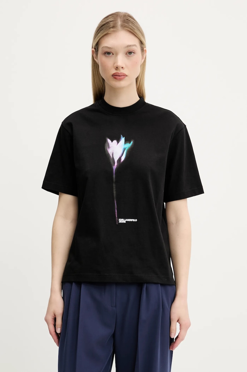 Bavlněné tričko Karl Lagerfeld Jeans dámské, černá barva, A3W17041