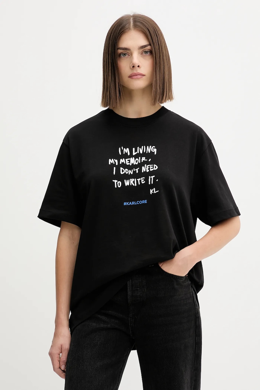 Bavlněné tričko Karl Lagerfeld Jeans dámské, černá barva, A4W17009