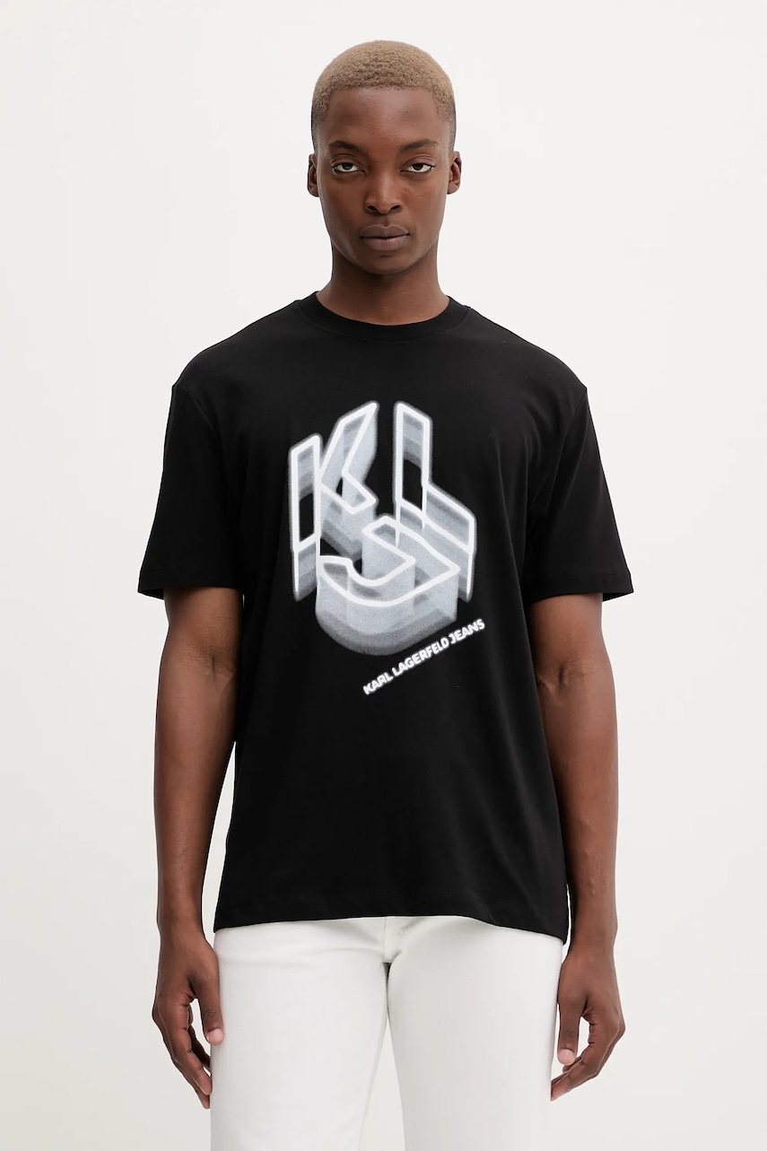 Bavlněné tričko Karl Lagerfeld Jeans pánské, černá barva, s potiskem, A4M17023