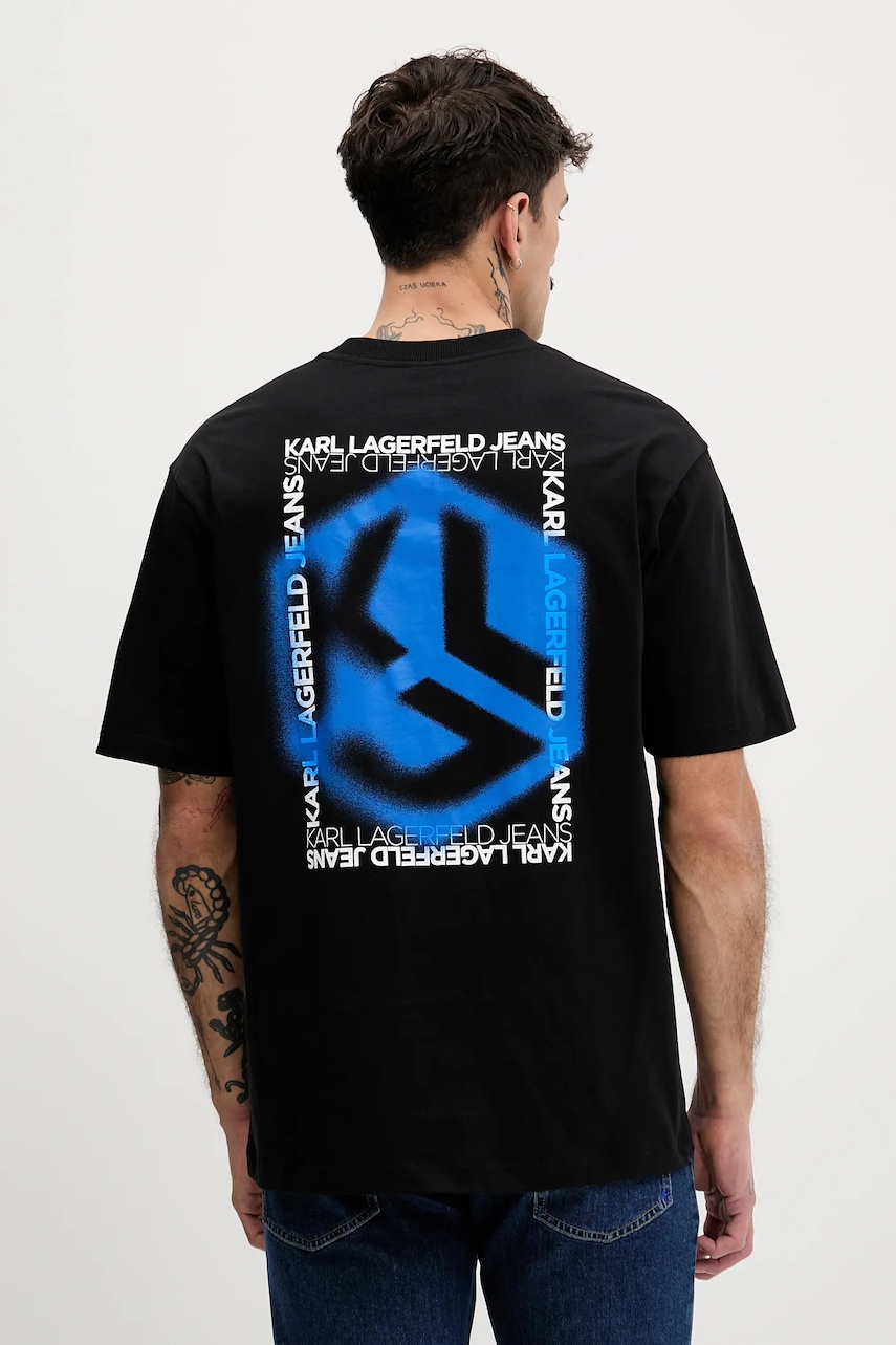 Bavlněné tričko Karl Lagerfeld Jeans pánské, černá barva, s potiskem, B1M17073