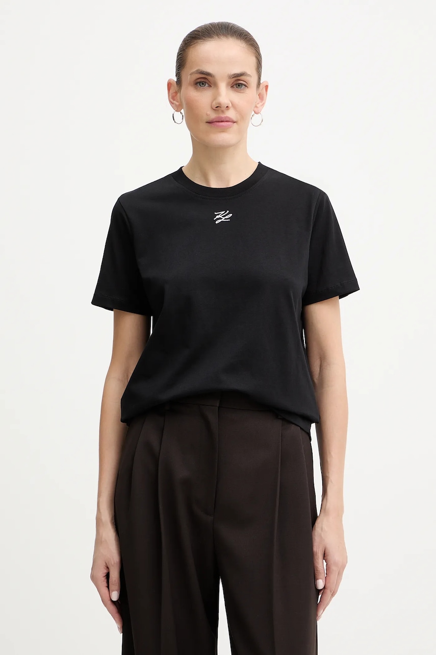 Bavlněné tričko Karl Lagerfeld KL ESSENTIAL dámské, černá barva, B1W17091