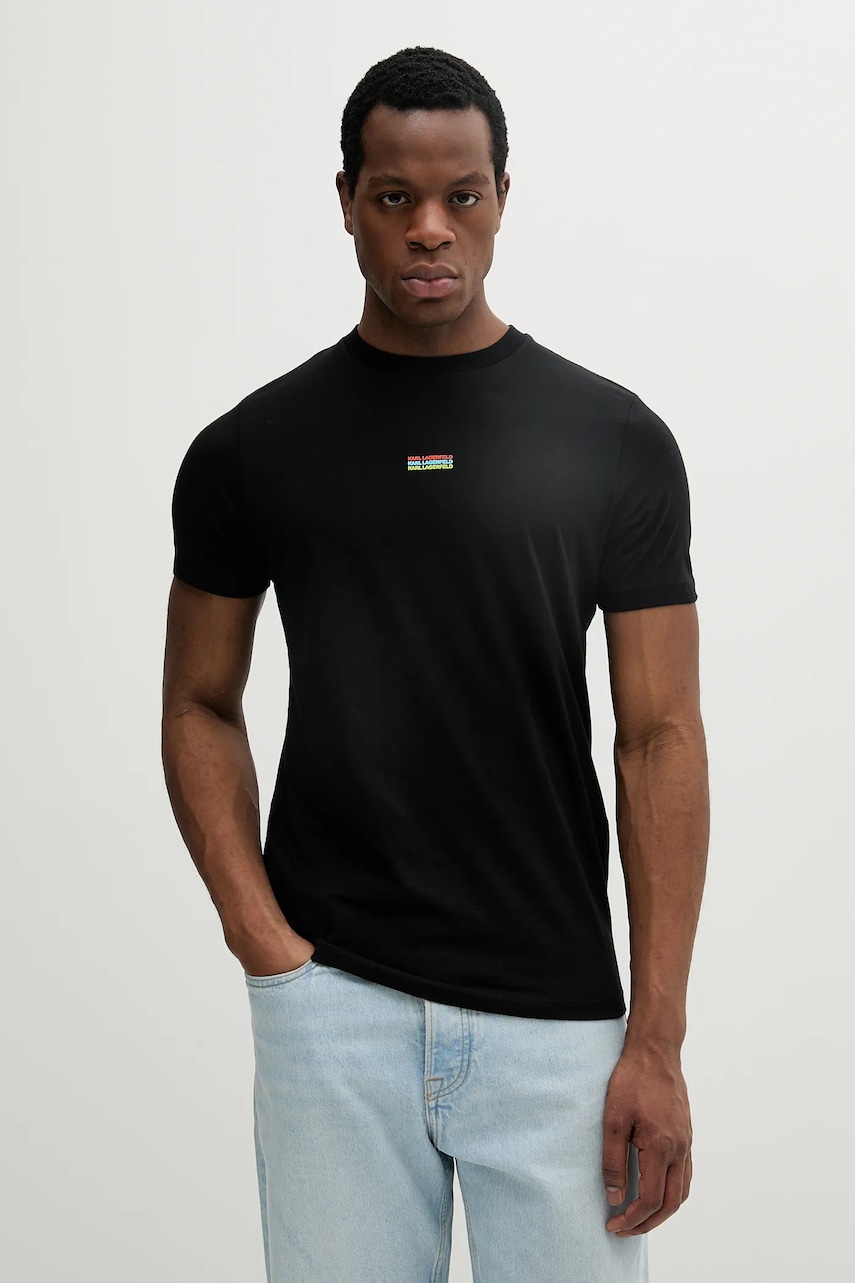 Bavlněné tričko Karl Lagerfeld pánské, černá barva, s potiskem, 552224.755031