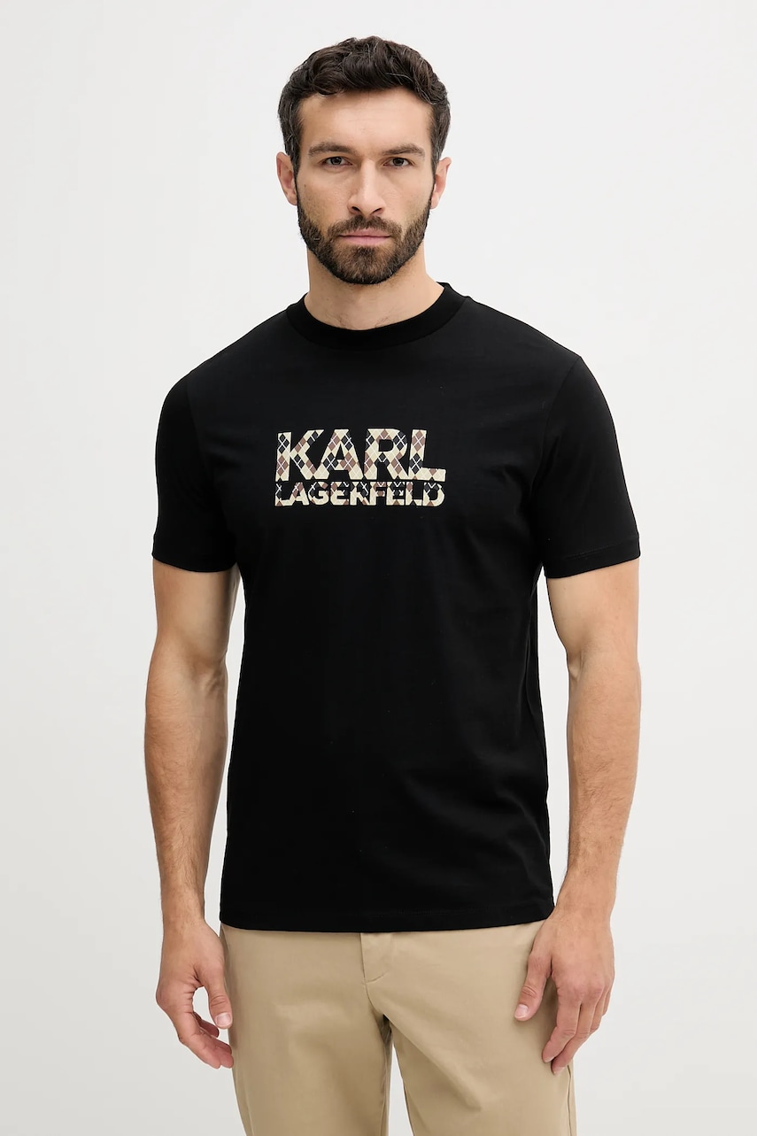Bavlněné tričko Karl Lagerfeld pánské, černá barva, s potiskem, 553225.755036