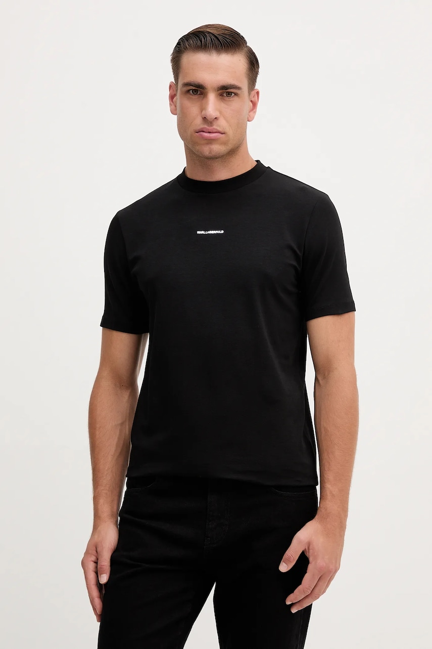 Bavlněné tričko Karl Lagerfeld pánské, černá barva, s potiskem, 554235.755051