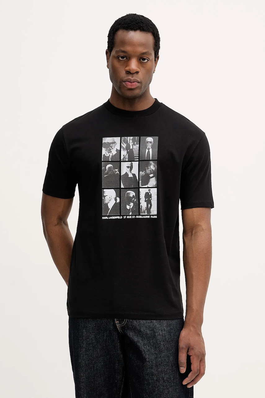 Bavlněné tričko Karl Lagerfeld pánské, černá barva, s potiskem, 561225.755149