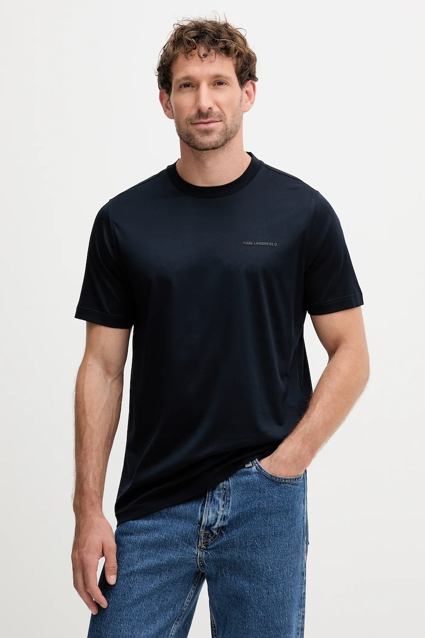 Bavlněné tričko Karl Lagerfeld pánské, tmavomodrá barva, 554200.755002