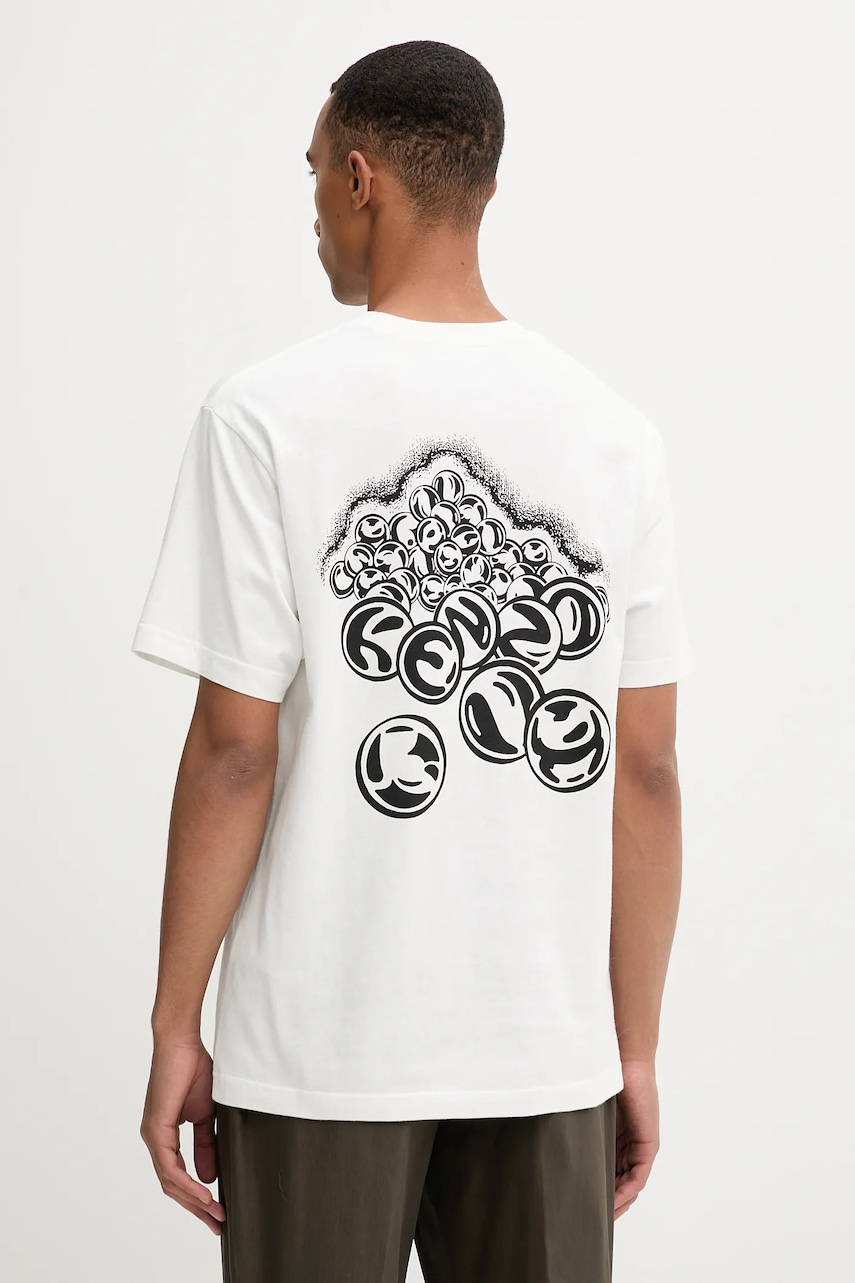 Bavlněné tričko Kenzo pánské, béžová barva, s potiskem, FF65TS2624SG